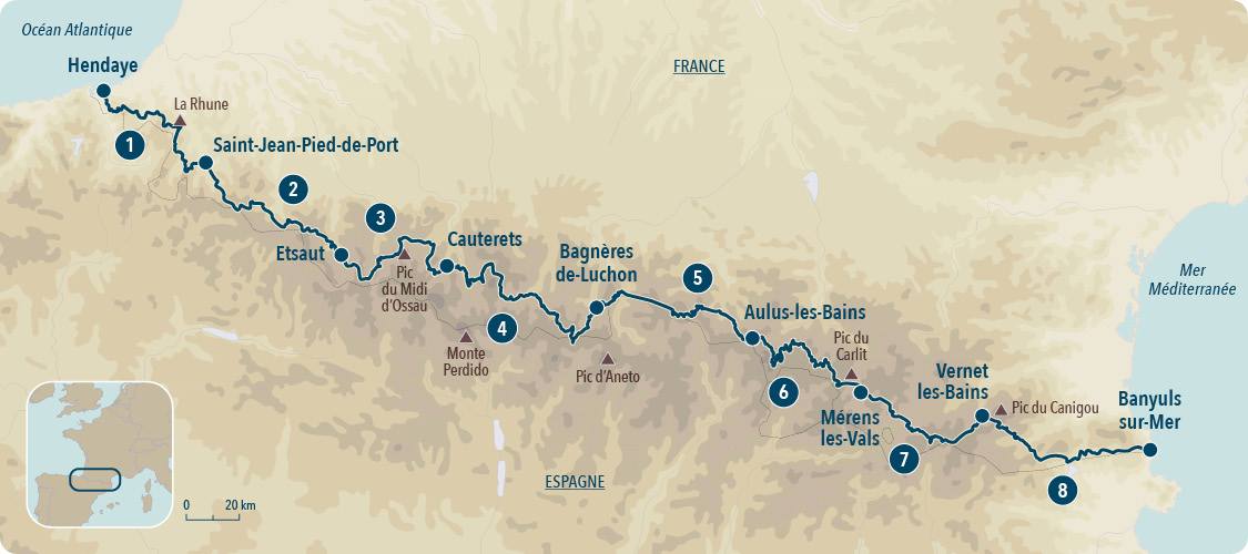 Carte GR10 : Hendaye - Banyuls