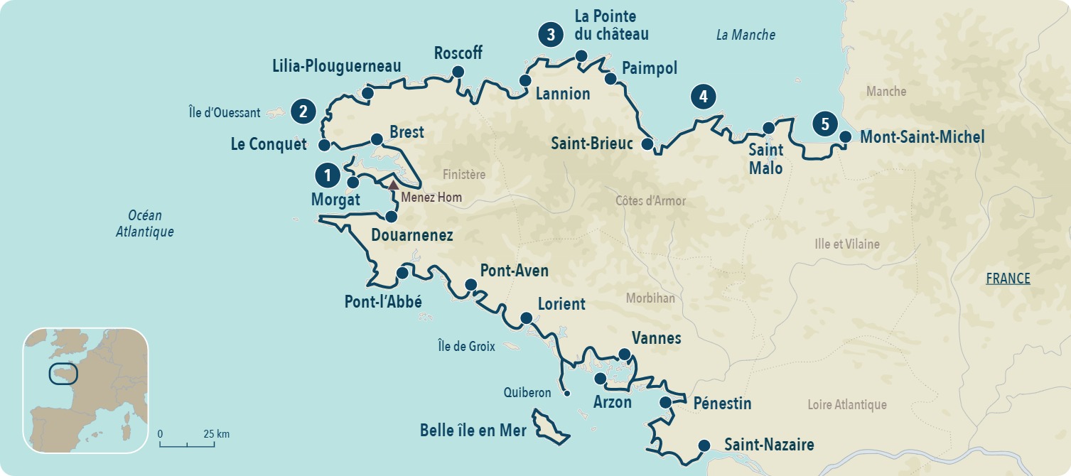 Carte du GR34 et de ses plus belles étapes