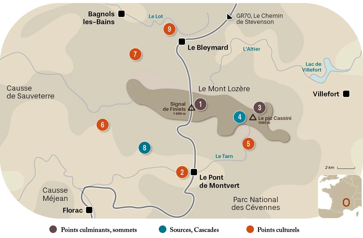 Carte randonnées Mont Lozère