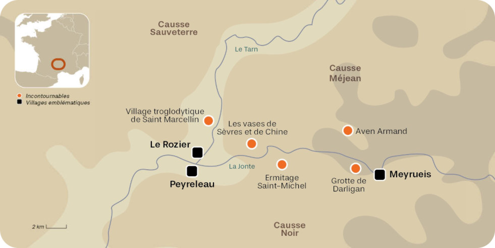 Carte des gorges de la Jonte