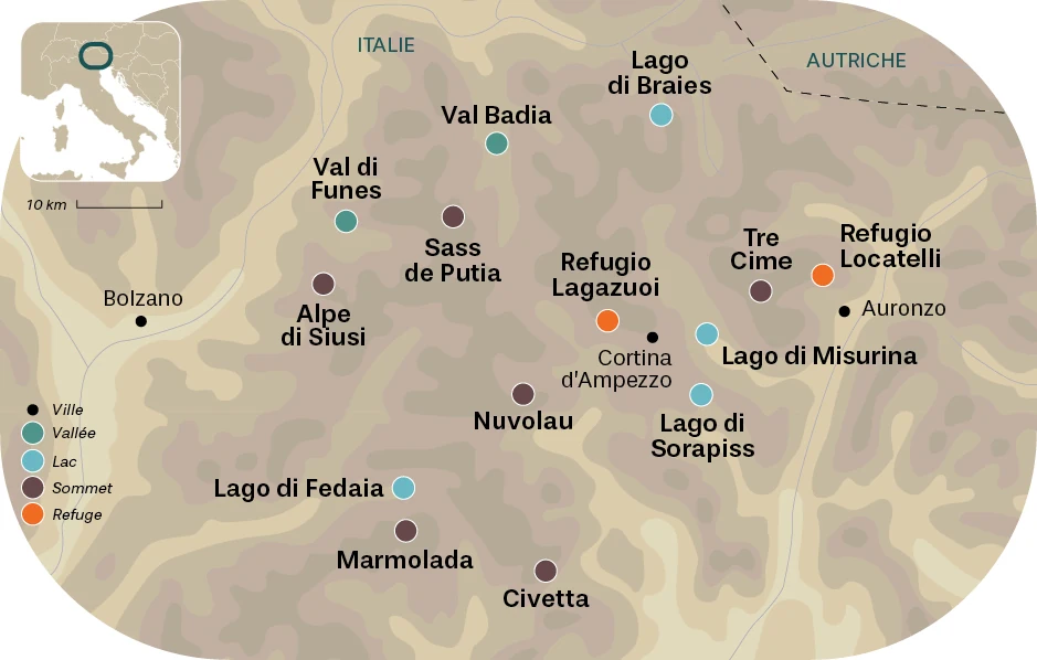 Carte des incontournables dans les Dolomites