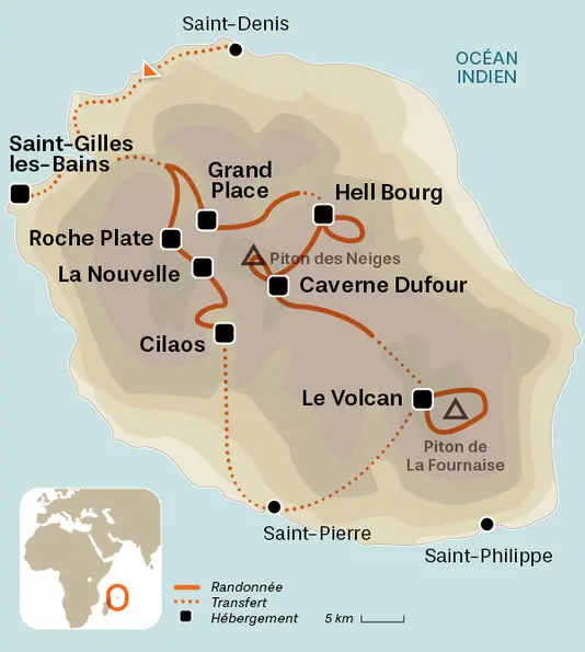carte du voyage La Réunion - Grande Traversée de l'île