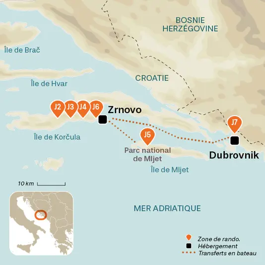 carte du voyage Iles Dalmates et Dubrovnik
