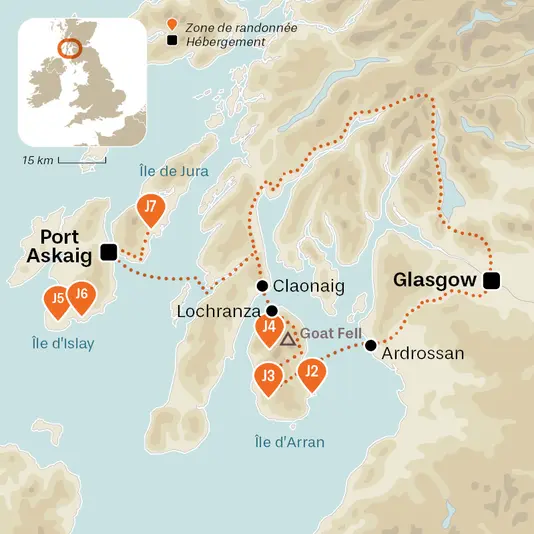 carte du voyage Hébrides du sud et île d'Arran