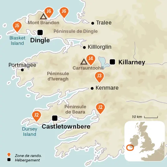 carte du voyage Péninsules de l'Ouest irlandais