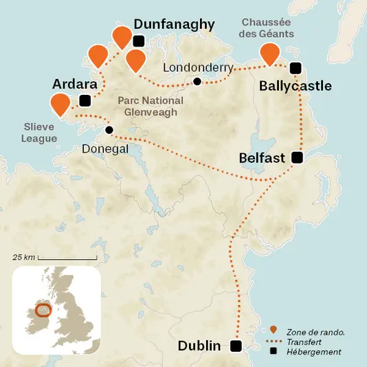 carte du voyage Irlande du Nord, Donegal et Chaussée des Géants