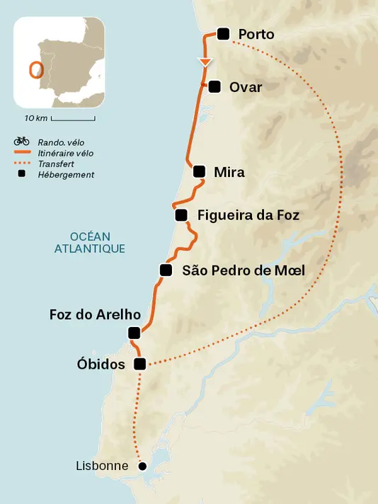 carte du voyage De Porto à Lisbonne à vélo