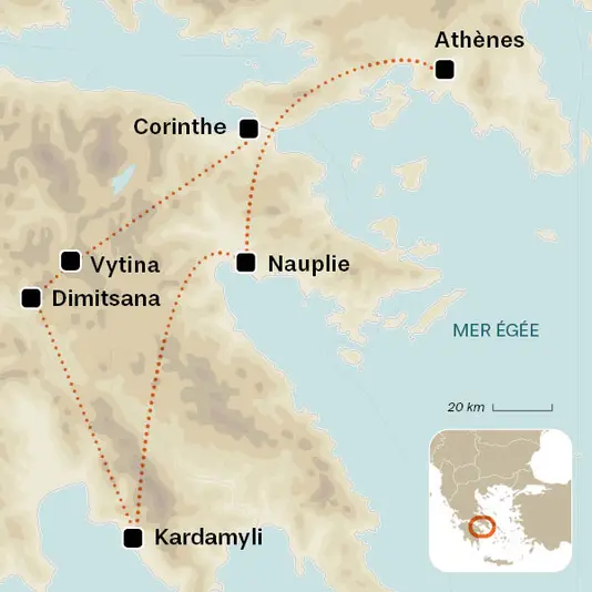 carte du voyage Découverte du Péloponnèse