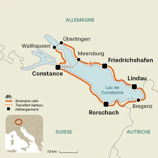 carte du voyage Le tour du lac de Constance à vélo en famille