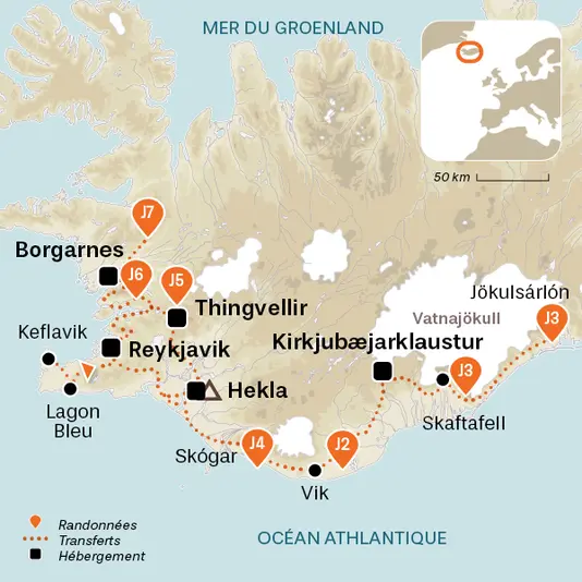 carte du voyage Escapade en Islande