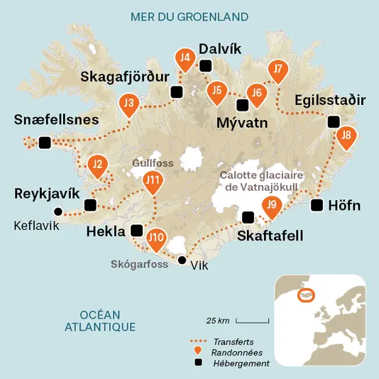 carte du voyage Grand tour de l'Islande