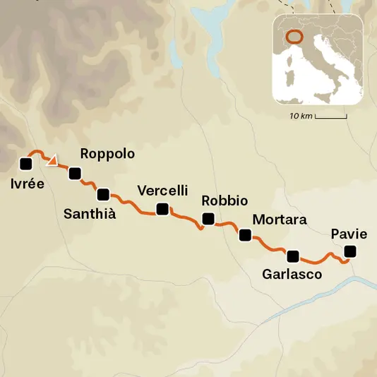 carte du voyage 2 - De Ivrée à Pavie