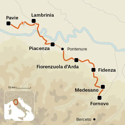 carte du voyage 3 - De Pavie à Fornovo