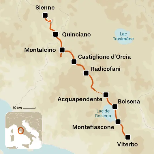 carte du voyage 6 - De Sienne à Viterbo