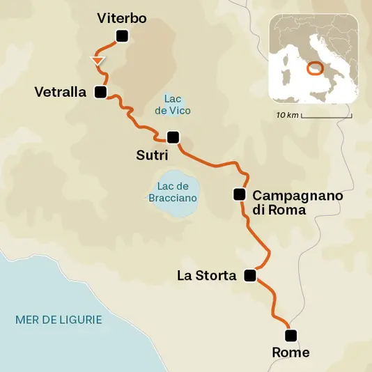 carte du voyage 7 - De Viterbo à Rome