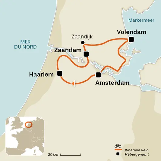 carte du voyage L'essentiel de la Hollande à vélo