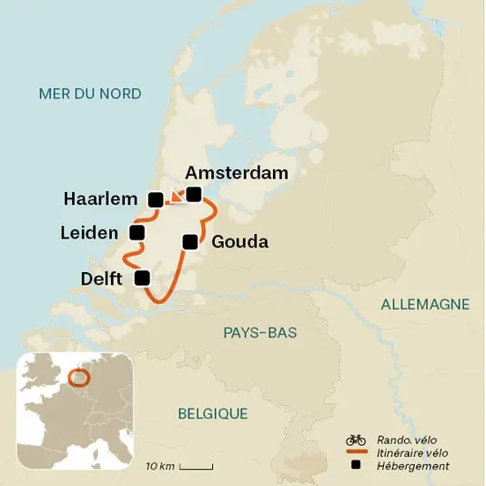 carte du voyage Perles de Hollande à vélo