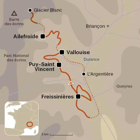carte du voyage Balcons des Écrins et de la Durance