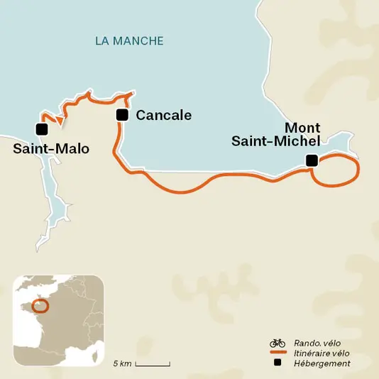carte du voyage La Baie du Mont Saint-Michel à vélo