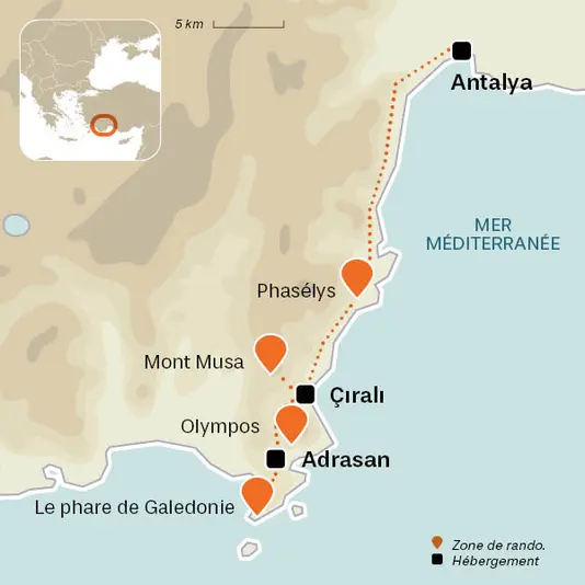 carte du voyage Secrets de la côte Lycienne