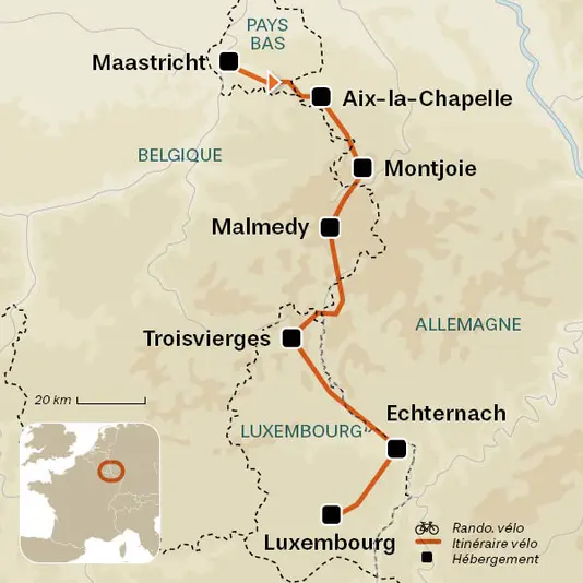 carte du voyage L'odyssée des 4 pays à vélo
