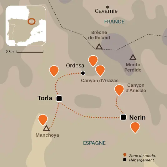 carte du voyage Canyons d'Ordesa y monte Perdido