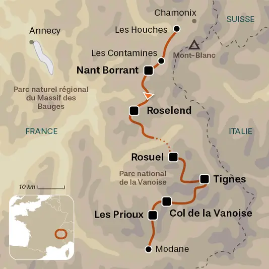 carte du voyage Grande traversée des Alpes : du Mont-Blanc à la Vanoise