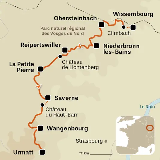 carte du voyage  La Grande Traversée des Vosges 1 