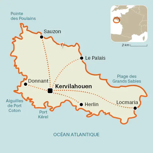 carte du voyage GR34 - 1 - Bien-être à Belle-Île-en-Mer
