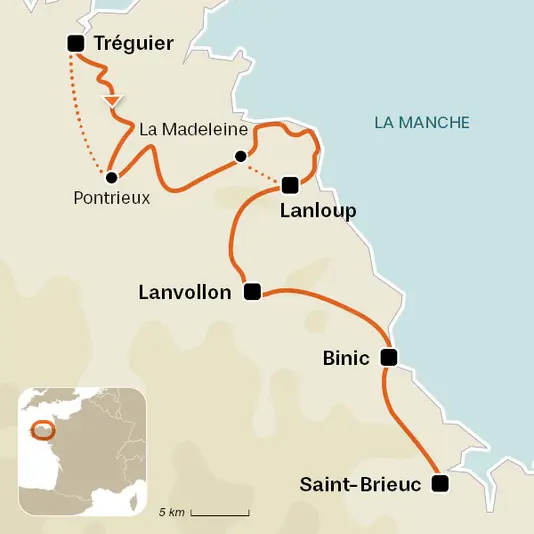 carte du voyage Tro Breizh 5 - de Tréguier à Saint-Brieuc