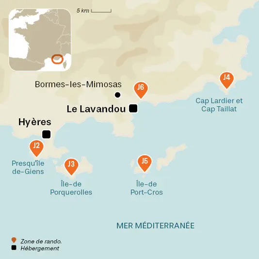 carte du voyage La corniche des Maures et les îles d'Or