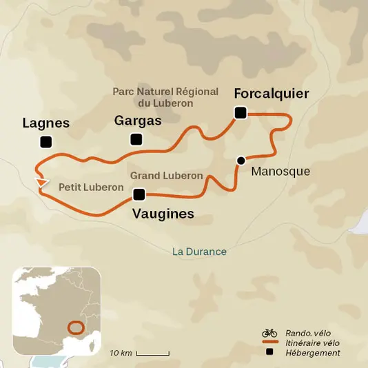 carte du voyage Tour du Lubéron à vélo électrique