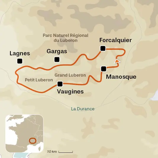 carte du voyage Tour du Luberon à vélo