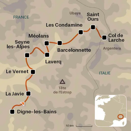 carte du voyage La Routo GR69 : traversée de l'Ubaye
