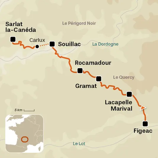 carte du voyage Du Quercy au Périgord Noir