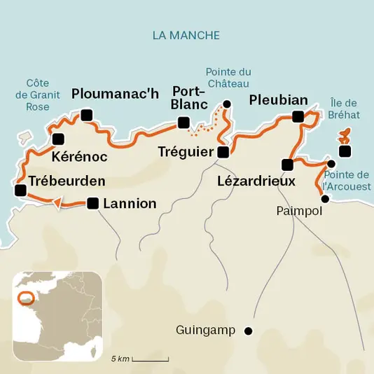 carte du voyage GR34 - 12 et 13 - Côte de Granit rose et du Goëlo