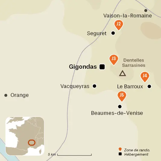 carte du voyage Charme et vins de Gigondas, Dentelles de Montmirail
