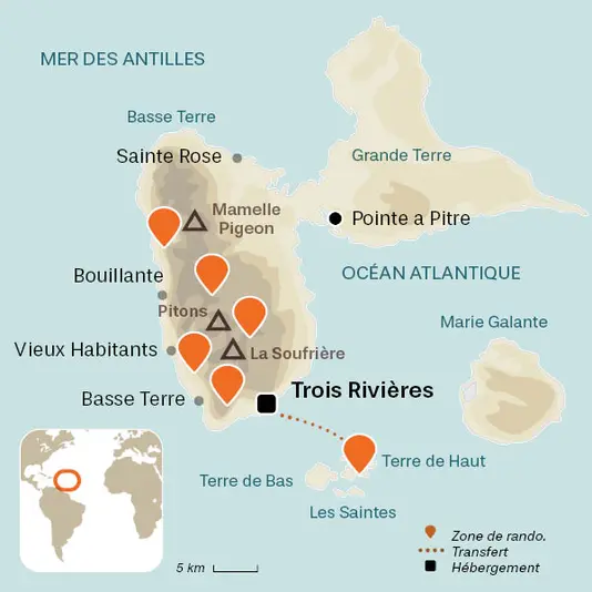 carte du voyage Guadeloupe, Basse Terre et les Saintes