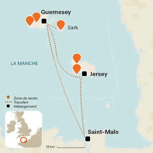 carte du voyage Les îles Anglo-Normandes à vélo