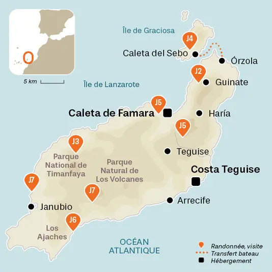 carte du voyage Lanzarote et La Graciosa 