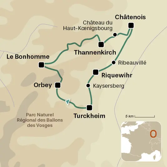carte du voyage Villages médiévaux et châteaux forts d'Alsace