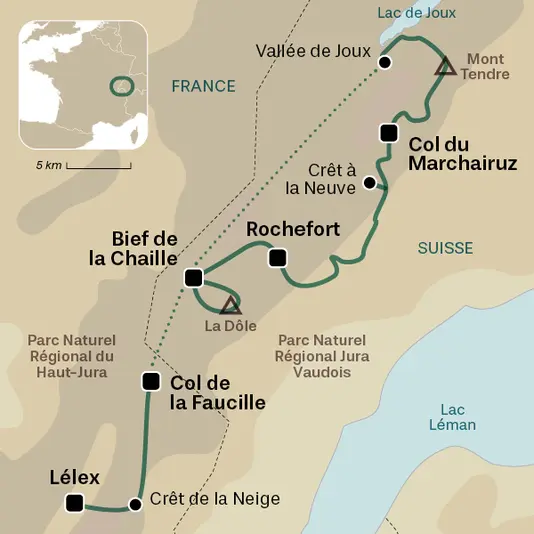 carte du voyage Les crêtes du Jura