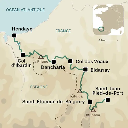 carte du voyage GR10 - 1 - De Hendaye à Saint-Jean-Pied-de-Port