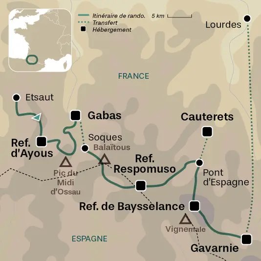 carte du voyage GR10 - 3 - De Etsaut à Gavarnie