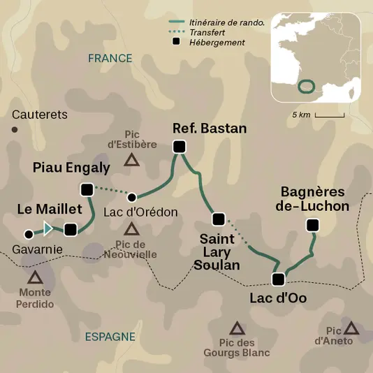 carte du voyage GR10 - 4 - De Cauterets à Bagnères-de-Luchon