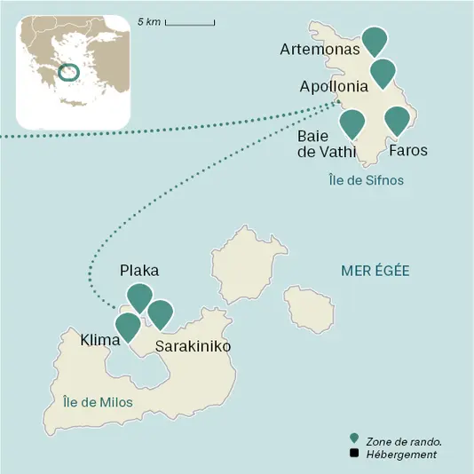 carte du voyage  Cyclades Occidentales : Sifnos et Milos