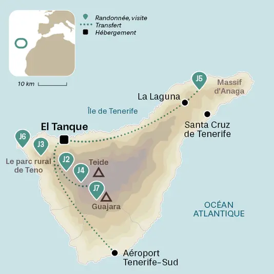 carte du voyage Les massifs volcaniques de Tenerife