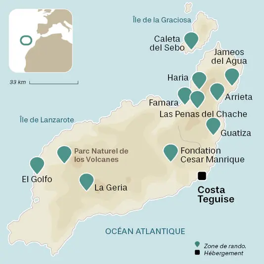 carte du voyage Lanzarote et la Graciosa en famille