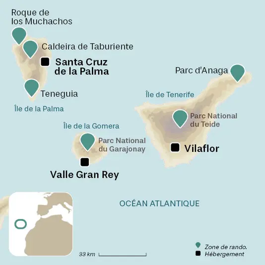 carte du voyage La Gomera, La Palma et Tenerife