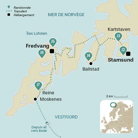 carte du voyage Sentiers des îles Lofoten